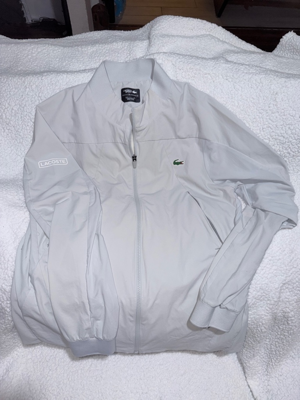 Lacoste Sport Men’s Light Gray Zip Jacket Minimalist Windbreaker Size M